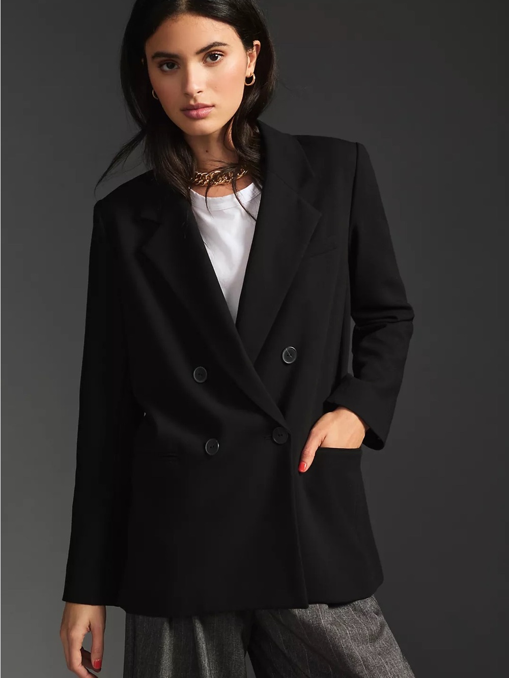 Anthropologie Maeve Double Breasted Black Blazer